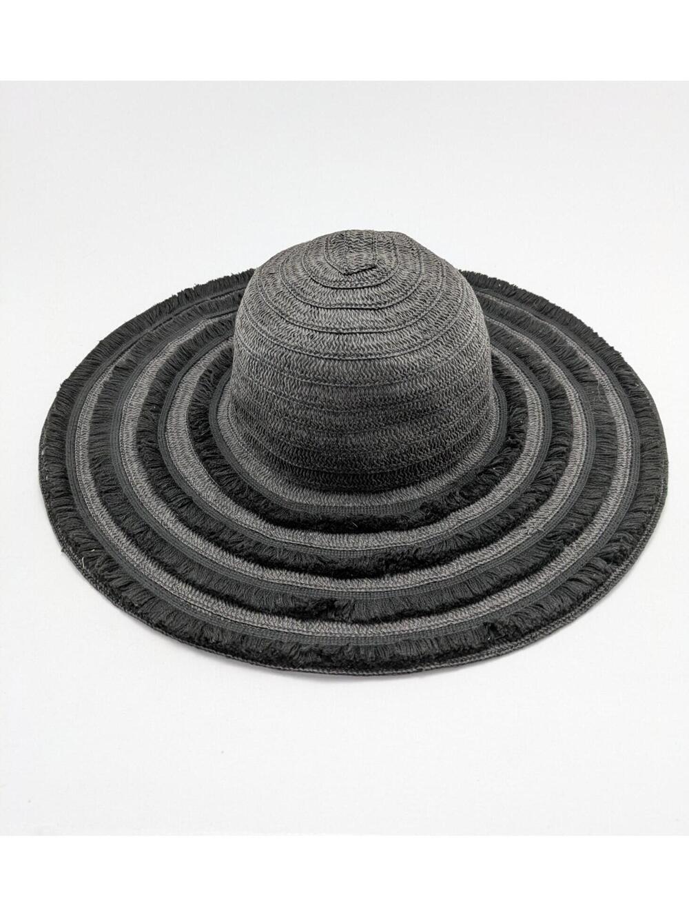 Stella & Dot‎ Black Marina Large Fringed Summer Beach Vacation Packable Sun Hat